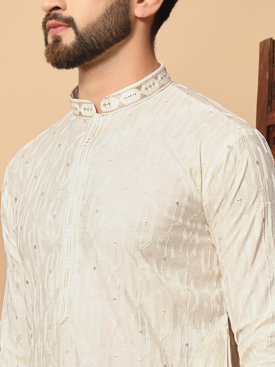 Party Wear Pvr Silk Off White Kurta Pyjama