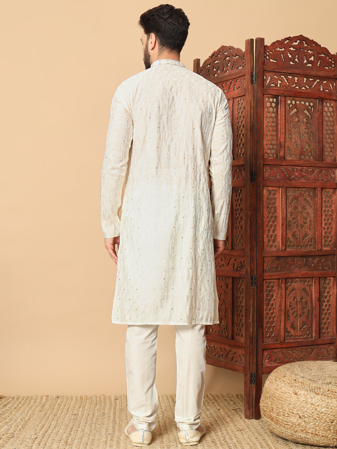 Party Wear Pvr Silk Off White Kurta Pyjama