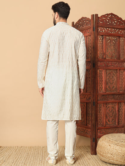 Party Wear Pvr Silk Off White Kurta Pyjama