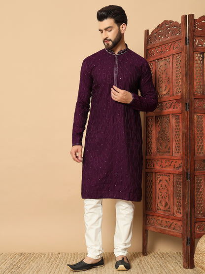 Party Wear Pvr Silk Purple Kurta Pyjama