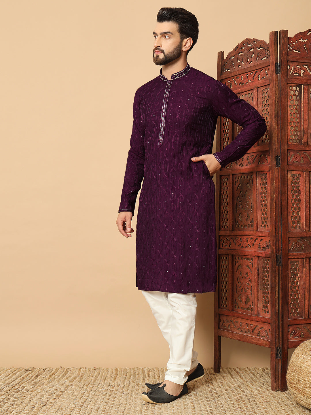 Party Wear Pvr Silk Purple Kurta Pyjama