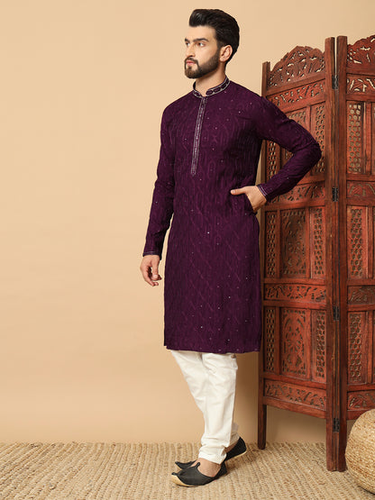 Party Wear Pvr Silk Purple Kurta Pyjama