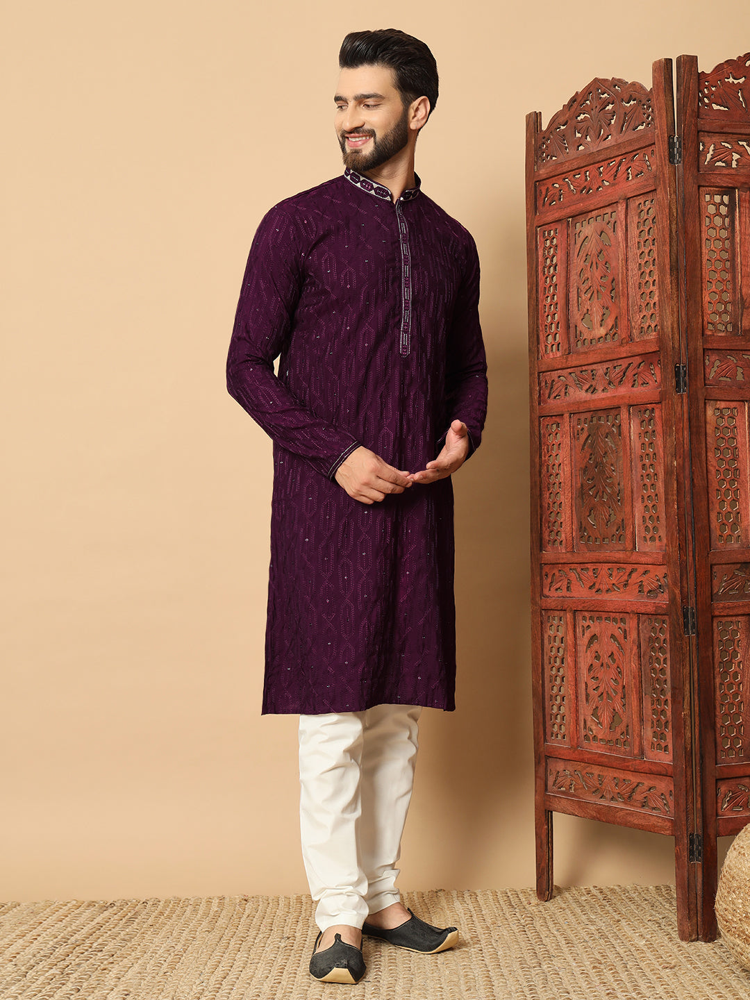 Party Wear Pvr Silk Purple Kurta Pyjama
