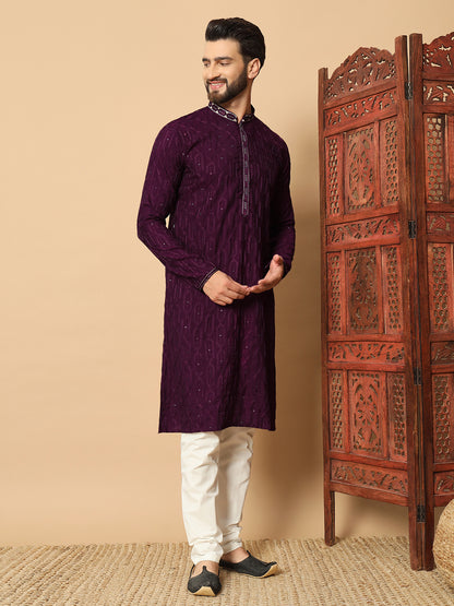 Party Wear Pvr Silk Purple Kurta Pyjama