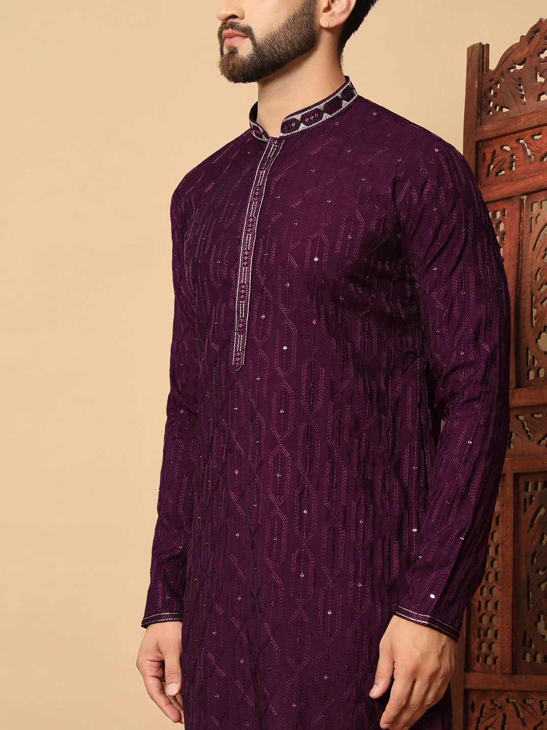 Party Wear Pvr Silk Purple Kurta Pyjama