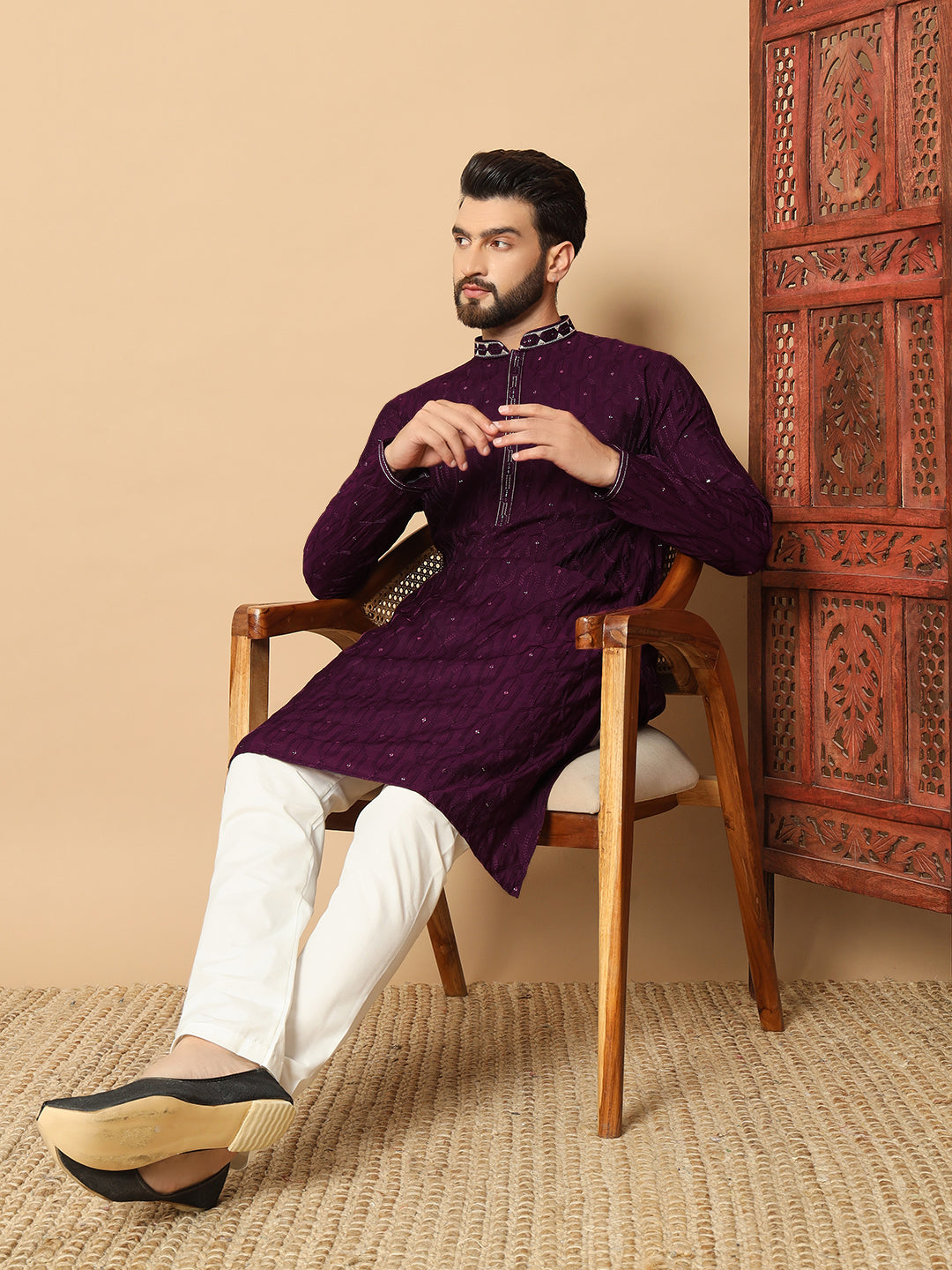 Party Wear Pvr Silk Purple Kurta Pyjama