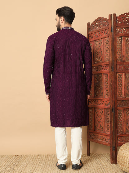 Party Wear Pvr Silk Purple Kurta Pyjama