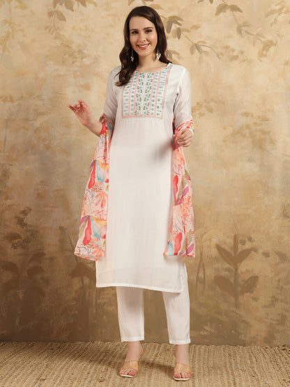 New Off White Color Viscos Chanderi Kurti pant Set