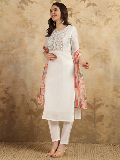New Off White Color Viscos Chanderi Kurti pant Set