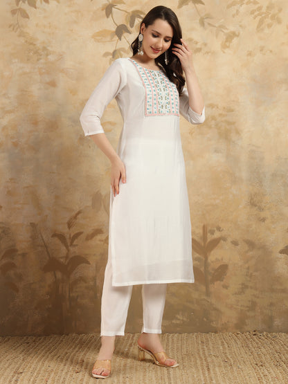 New Off White Color Viscos Chanderi Kurti pant Set