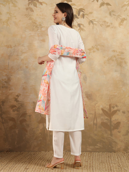 New Off White Color Viscos Chanderi Kurti pant Set