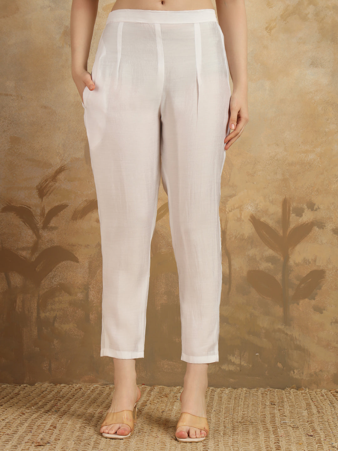 New Off White Color Viscos Chanderi Kurti pant Set