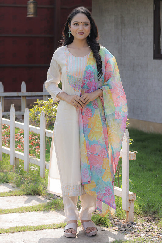 New Cream Color Viscos Simar Casual Kurti pant Set