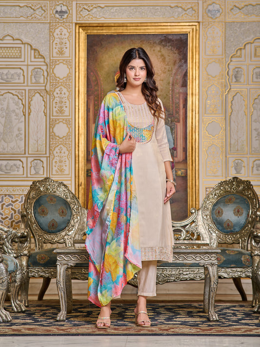 New Beige Color Viscos Simar Casual Kurti pant Set