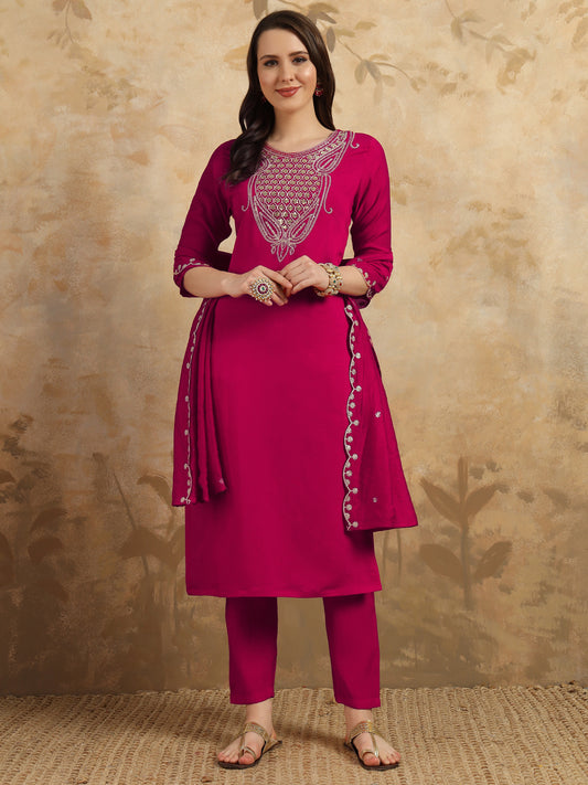 Rani Color Viscoz Chanderi Casual Kurti Pant Set