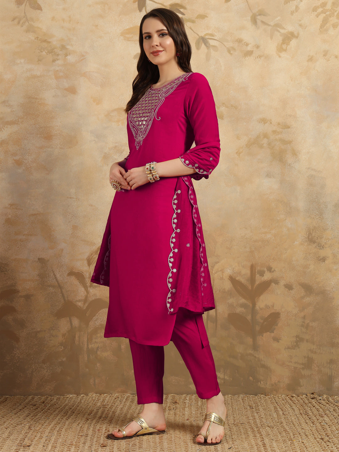 Rani Color Viscoz Chanderi Casual Kurti Pant Set