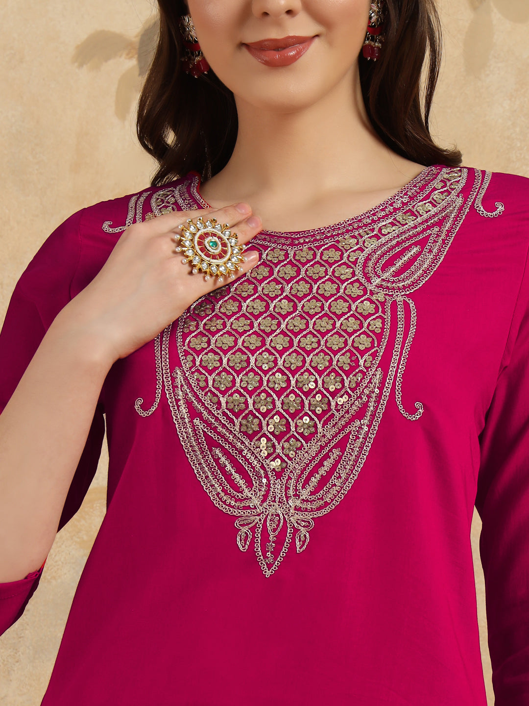 Rani Color Viscoz Chanderi Casual Kurti Pant Set