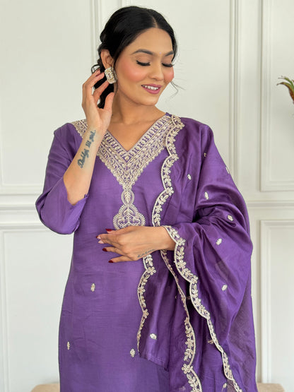Lavender Color Viscoz Rayon Casual Kurti Pant Set
