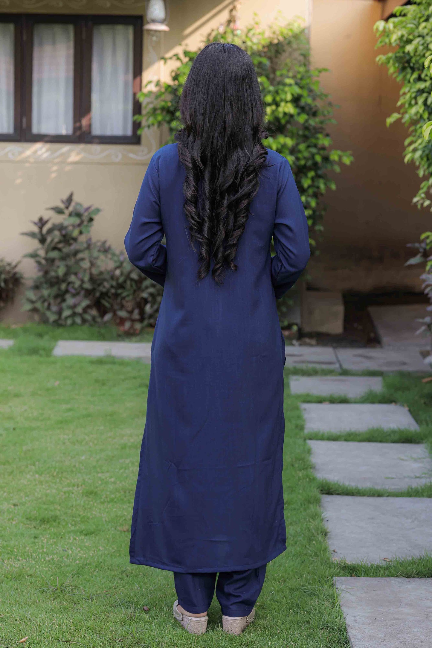 Petrol Color Viscose Slub Kurti Pant Set