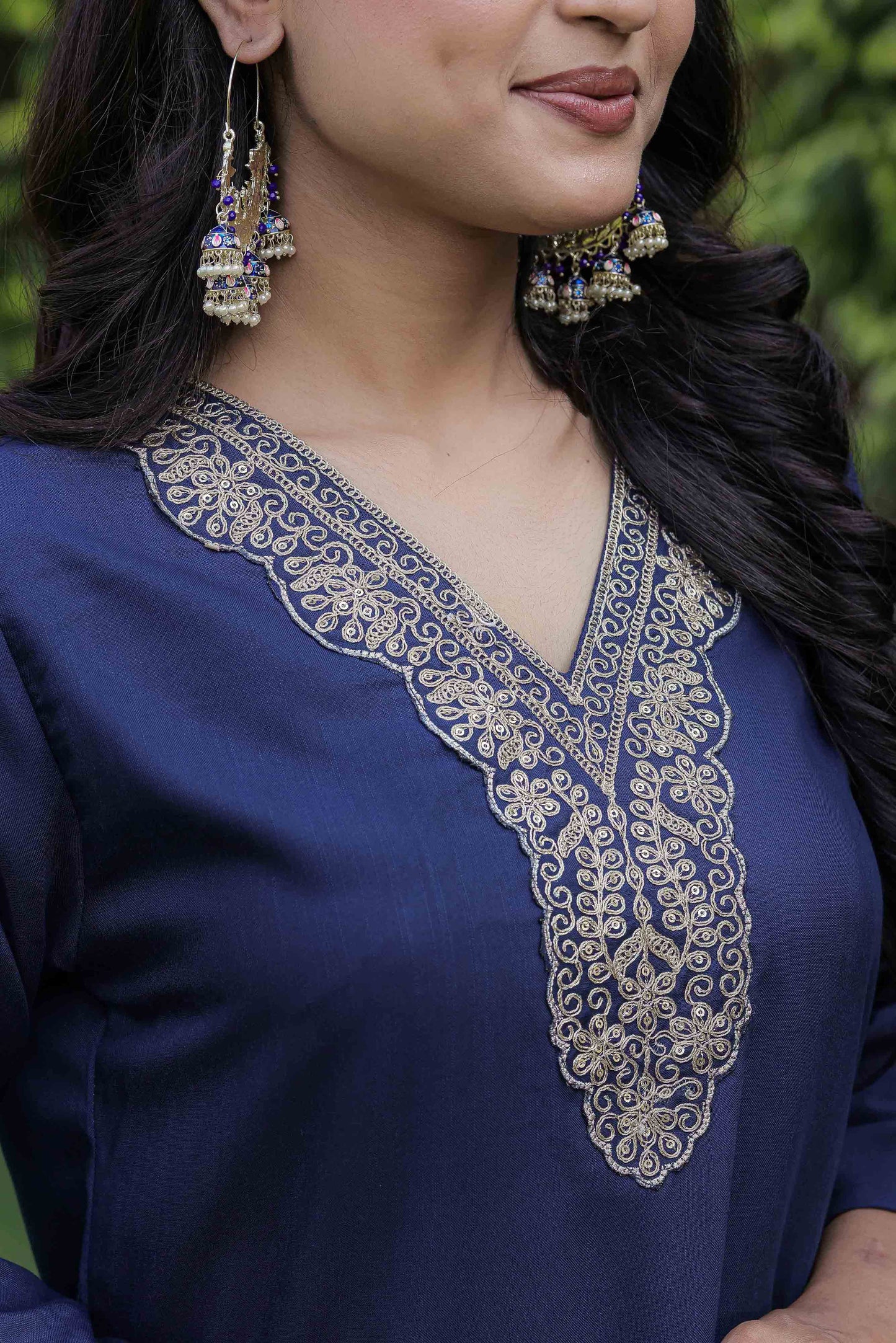 Petrol Color Viscose Slub Kurti Pant Set