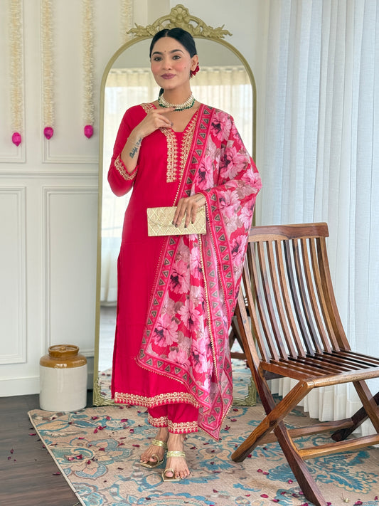 Rani Color Viscose Slub designer Kurti Pant Set