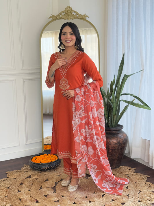 Orange Color Viscose Rayon designer Kurti Pant Set
