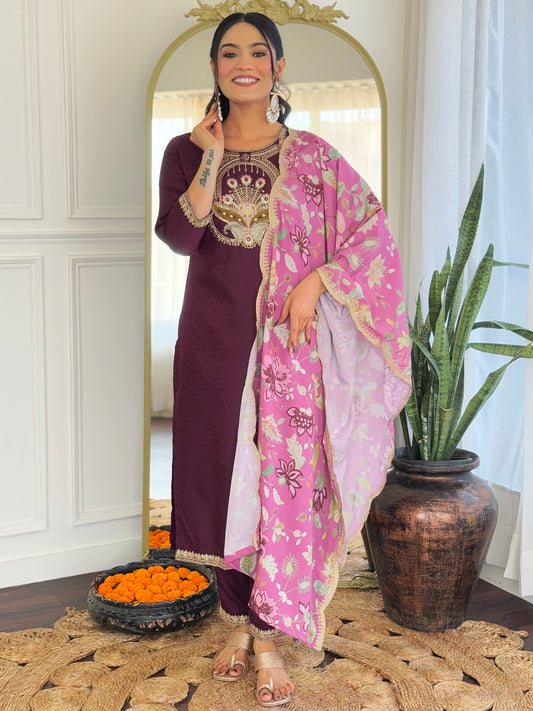 Purple Color Viscose Rayon designer Designer Kurti Pant Set