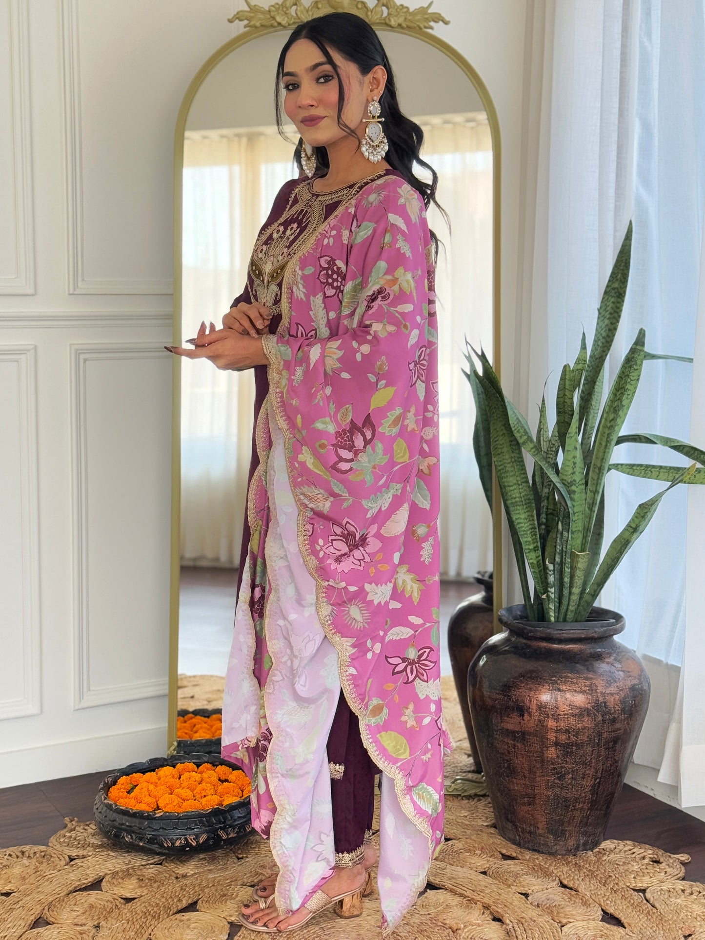 Purple Color Viscose Rayon designer Designer Kurti Pant Set