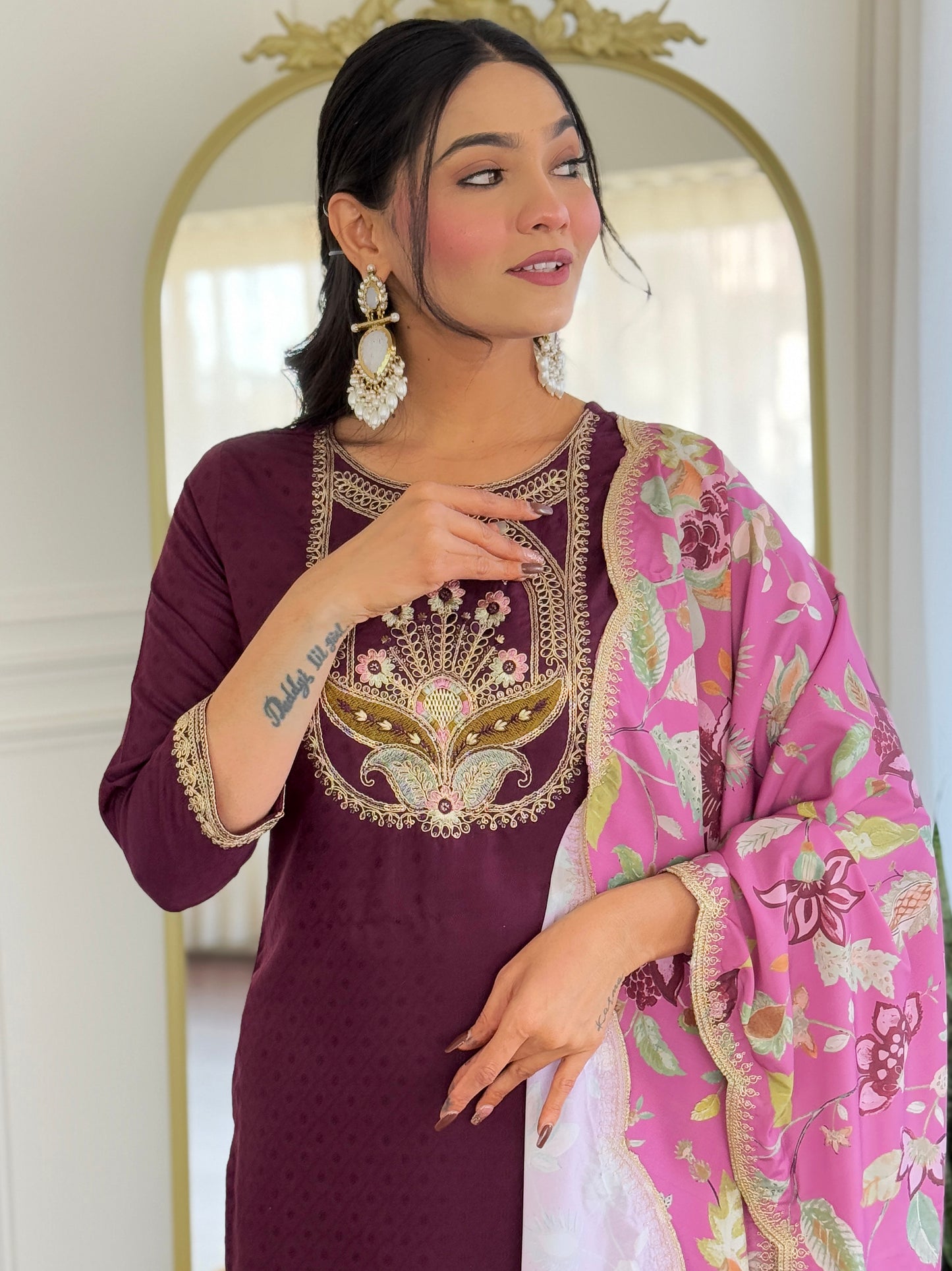 Purple Color Viscose Rayon designer Designer Kurti Pant Set