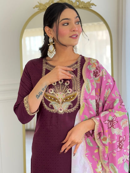Purple Color Viscose Rayon designer Designer Kurti Pant Set