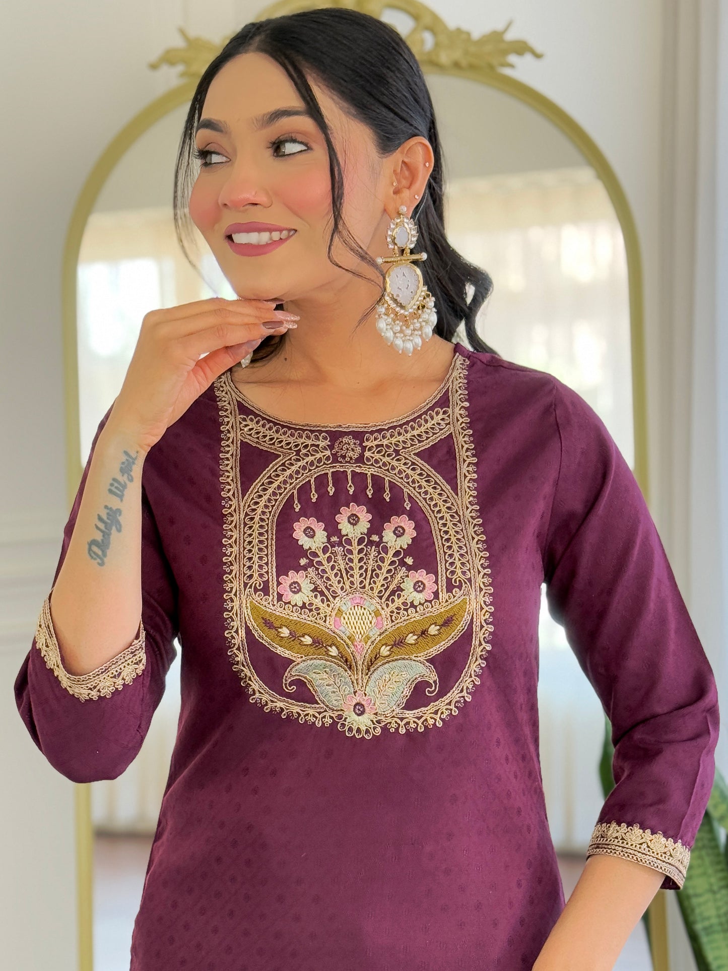 Purple Color Viscose Rayon designer Designer Kurti Pant Set