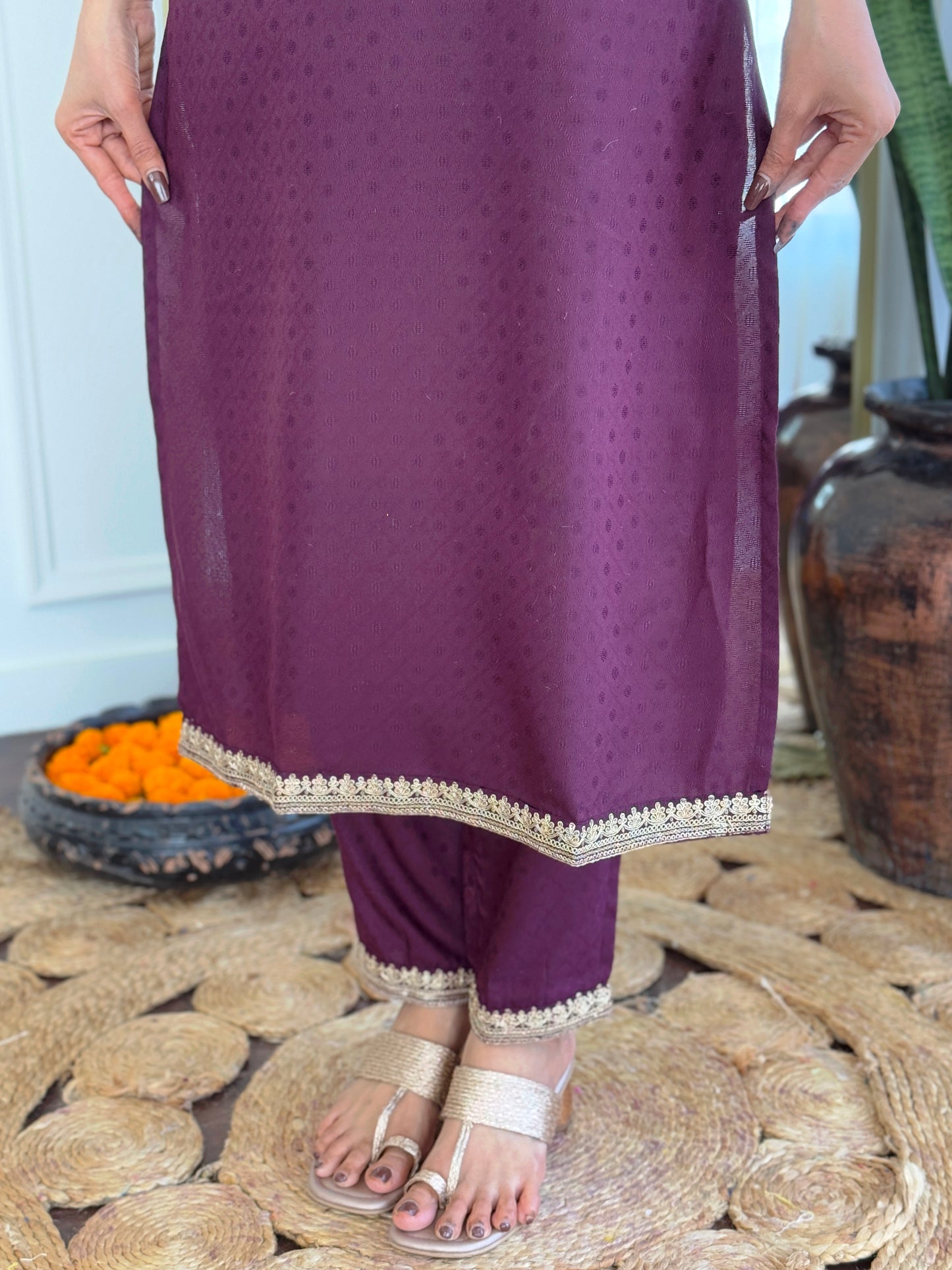 Purple Color Viscose Rayon designer Designer Kurti Pant Set