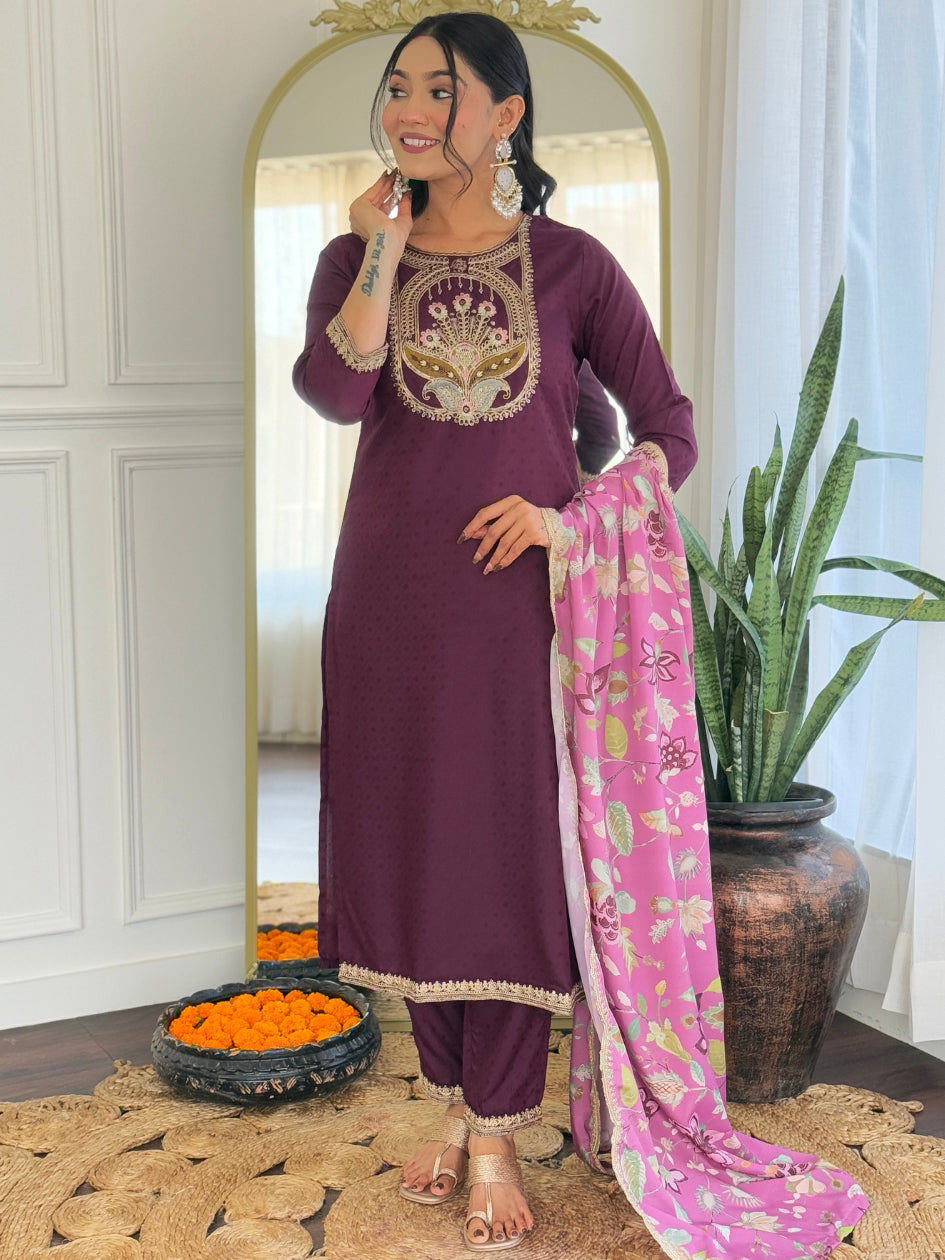 Purple Color Viscose Rayon designer Designer Kurti Pant Set