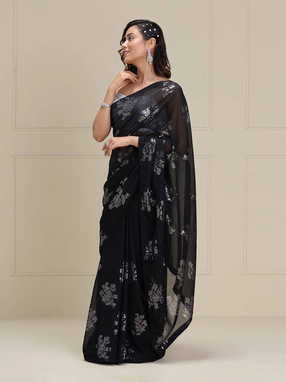 Black Georgette Saree with Satin Blouse