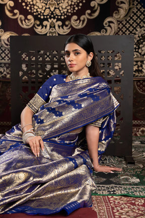 Traditional Blue Banarasi Silk Saree with Zari Work