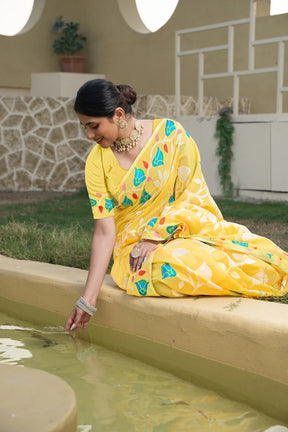 Vibrant Yellow Cotton Kolkata Jamdani Saree