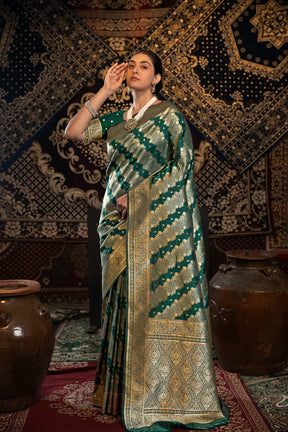 Traditional Bottle Green Banarasi Silk Saree