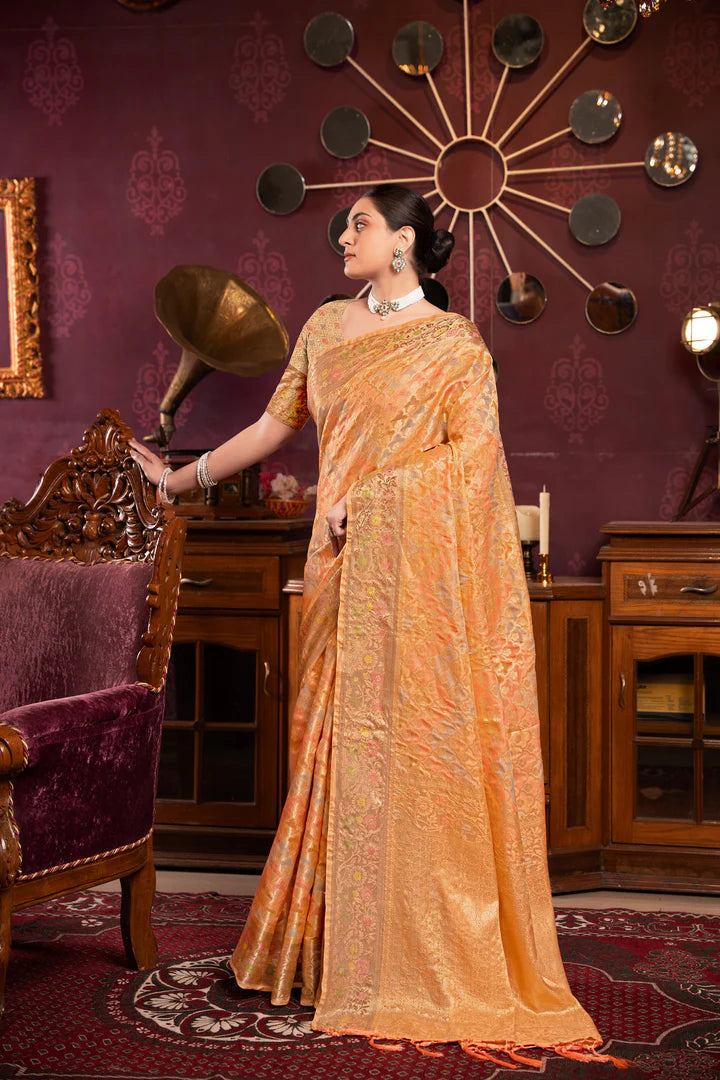 Organza Silk Saree with Zari Work & Art Silk Blouse – Perfect for Weddings