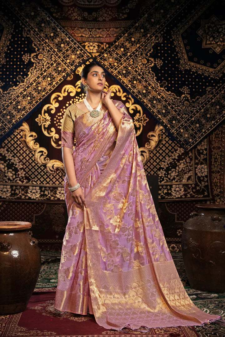 Timeless Pink Banarasi Saree with Zari Jimmy Choo Work