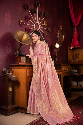 Pink Organza Silk Woven Saree – Elegant Bridal Wear