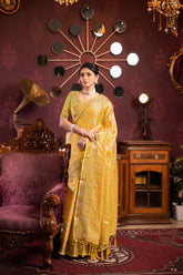 Yellow Organza Silk Woven Saree – Radiant Traditional Elegance