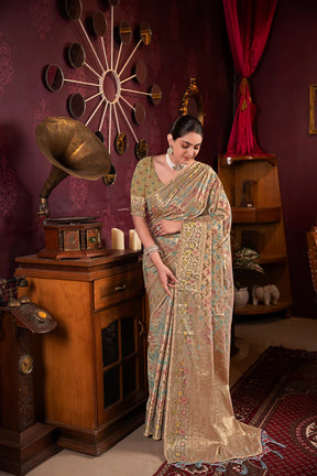 Grey Organza Silk Saree with Zari Work and Art Silk Blouse