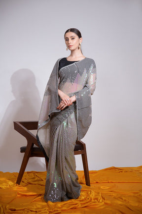 Grey Blush Sequin & Silk Elegance Saree