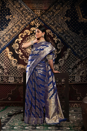 Traditional Blue Banarasi Silk Saree with Zari Work