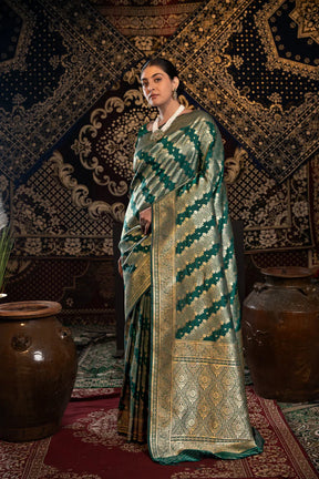 Traditional Bottle Green Banarasi Silk Saree