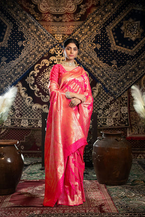 Pink Banarasi Silk Saree with Zari Woven Design