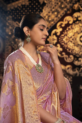 Timeless Pink Banarasi Saree with Zari Jimmy Choo Work