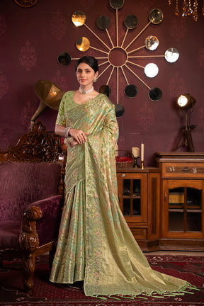 Classic Pista Organza Silk Saree with Woven Work