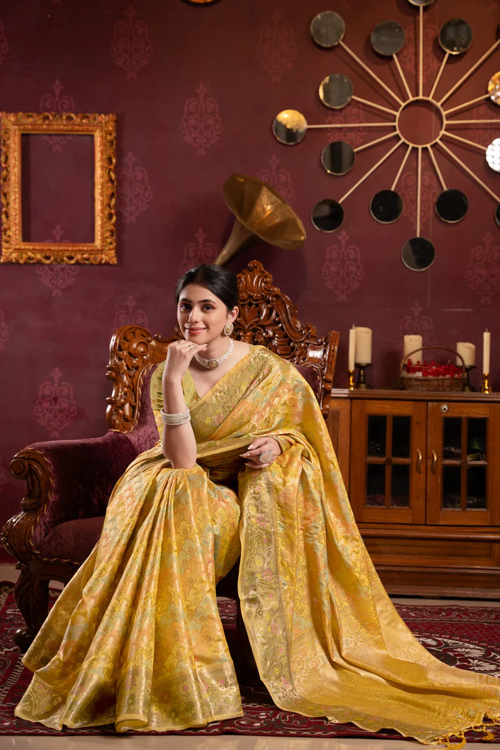 Yellow Organza Silk Woven Saree – Radiant Traditional Elegance