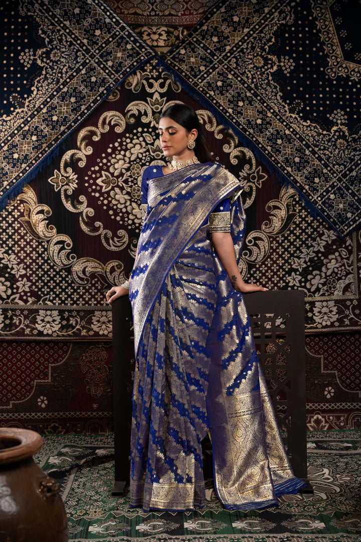 Traditional Blue Banarasi Silk Saree with Zari Work